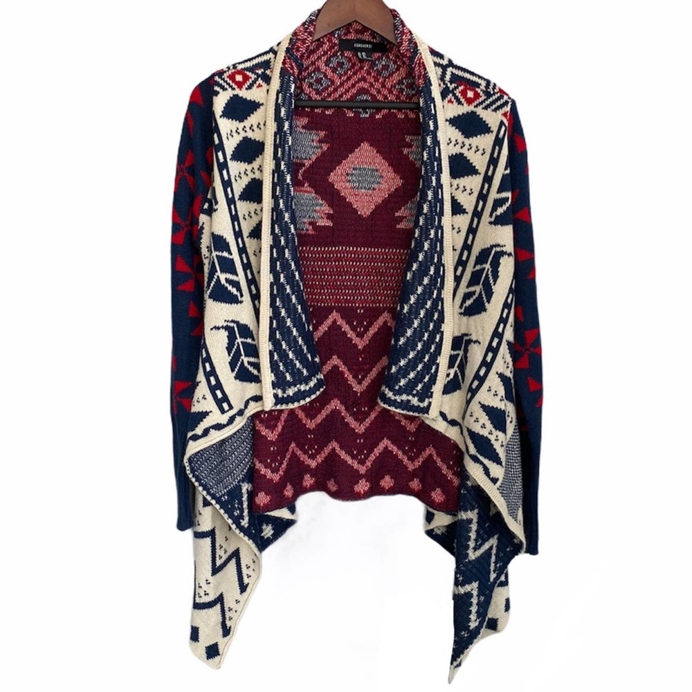 ⭐️ SOLD ⭐️ FOREVER 21 Aztec Boho Cardigan M - Picture 2 of 9